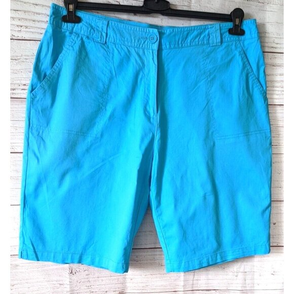 White Stag Women's Bermuda Shorts Blue Cotton High Rise 10" Inseam 4 Pockets 16 - Picture 1 of 10